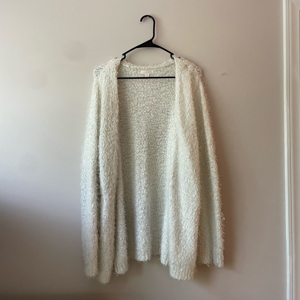 oversized lauren conrad fluffy white cardigan